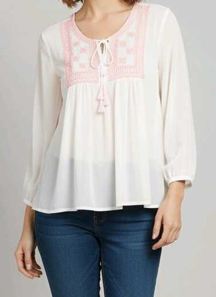 Embroidered Peasant Top