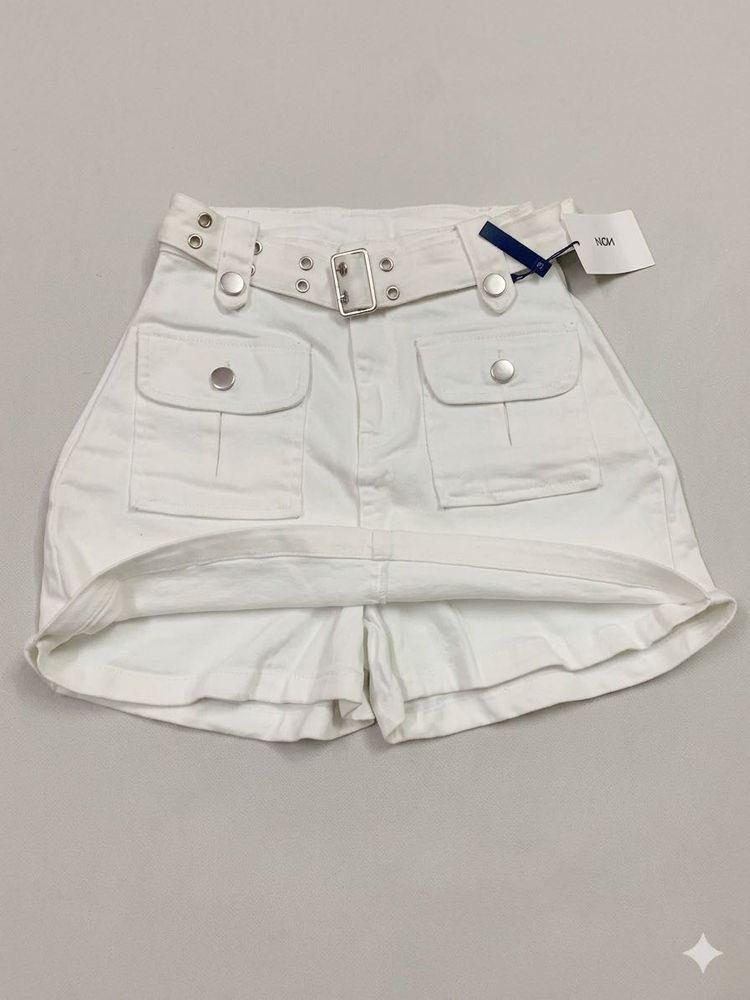 White Belted mini skirt with inbuilt shorts