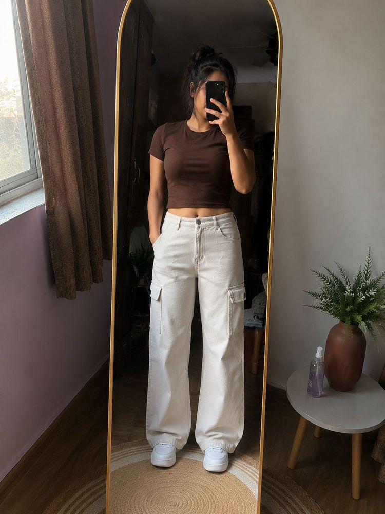 off white color cargo denim
