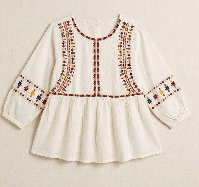 cotton embroidered peplum blouse