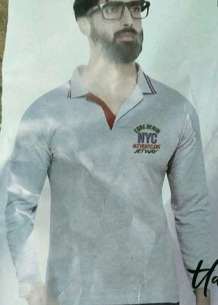 Men's Grey Long Sleeve Polo Shirt