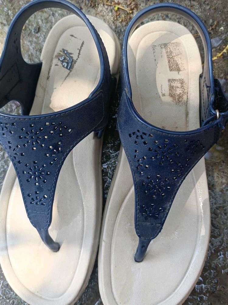Navy Blue Sandals with Floral Design