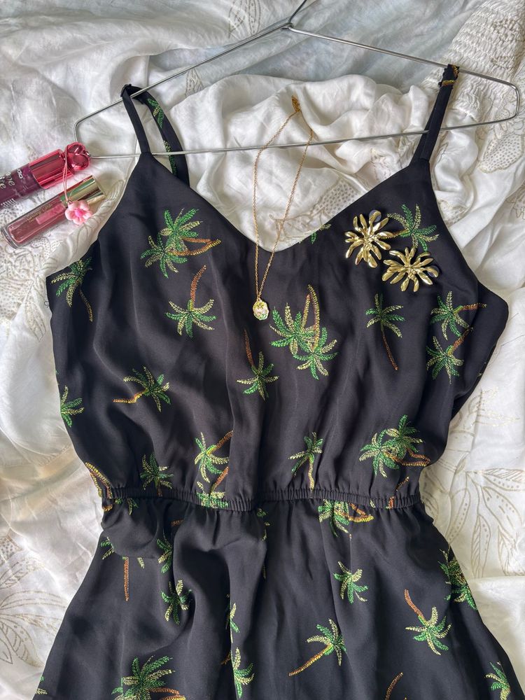 Black Palm Tree Print Dress