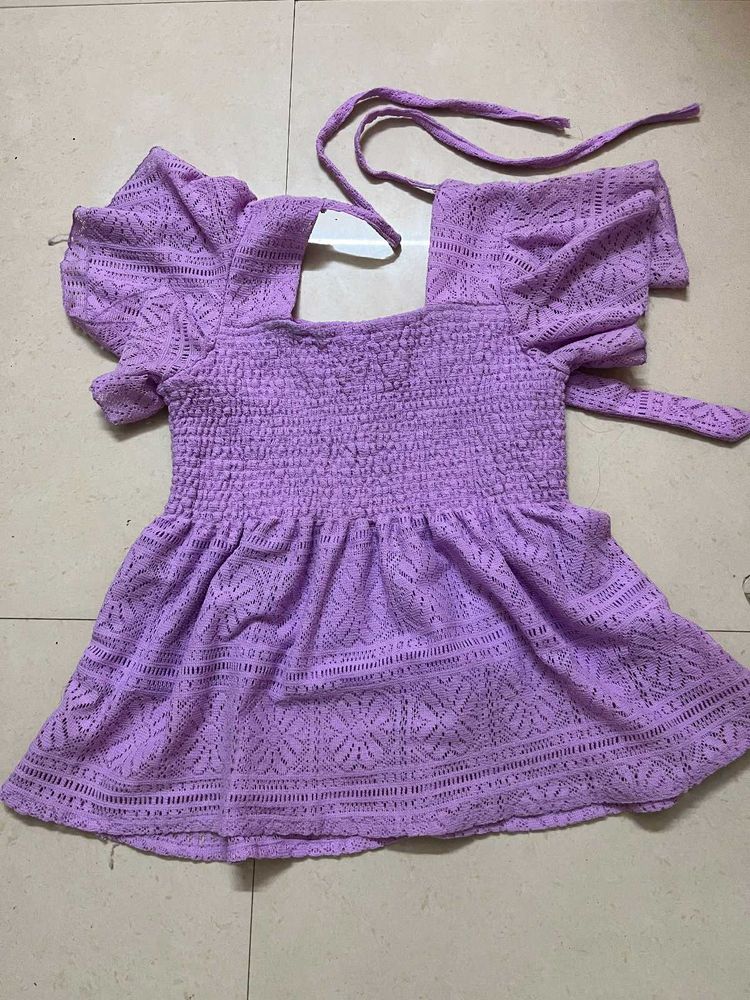 Lavender Smocked Puff Sleeve Top