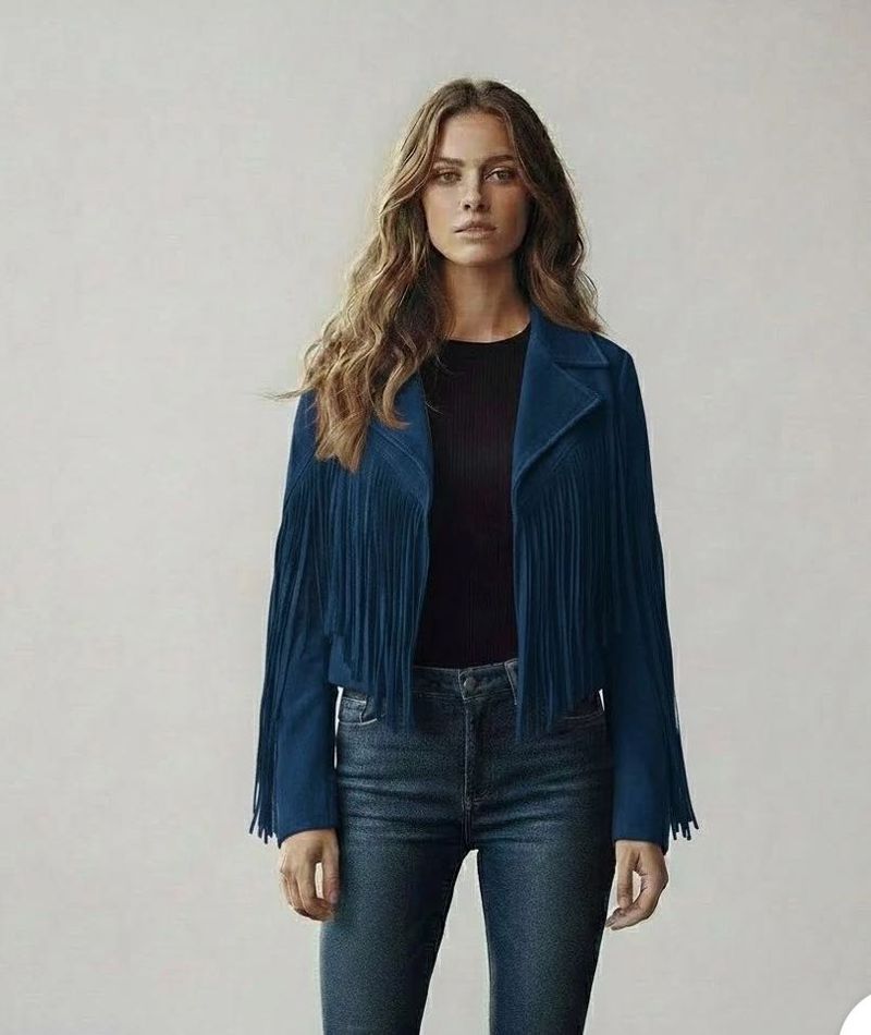 Stylish Blue Fringed Jacket