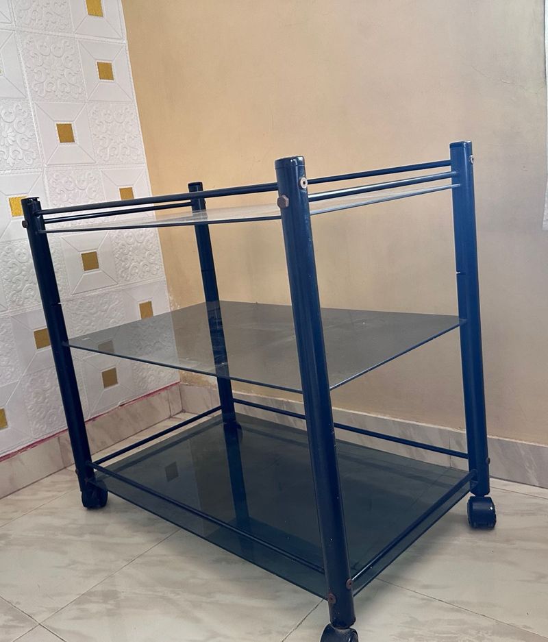 Multi-tier Glass Shelf Unit on Wheels