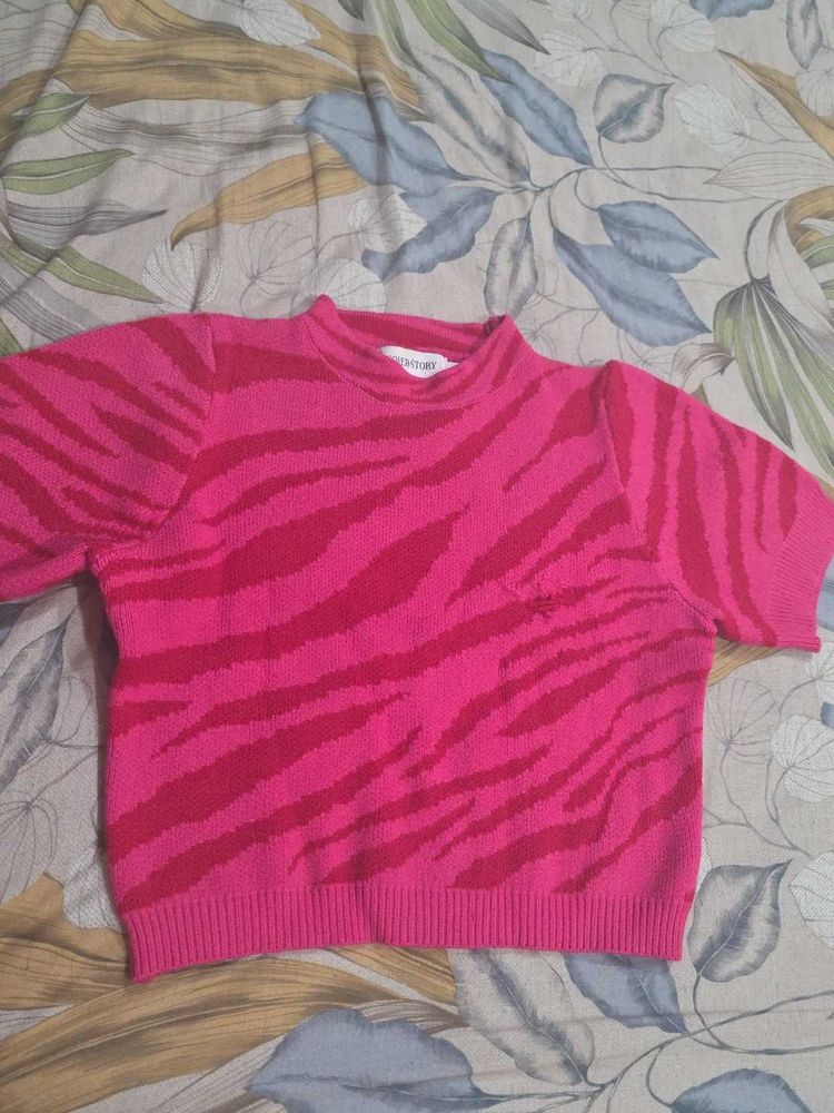 Hot Pink Tiger Print Knit Top