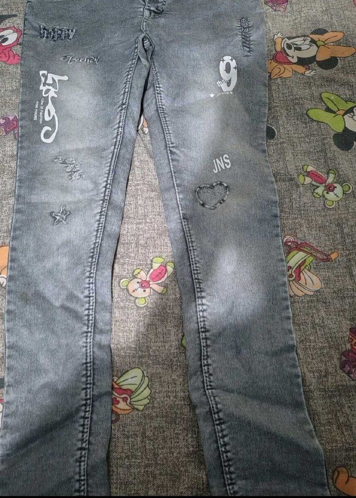 Stylish Grey Jeans with Embellishments