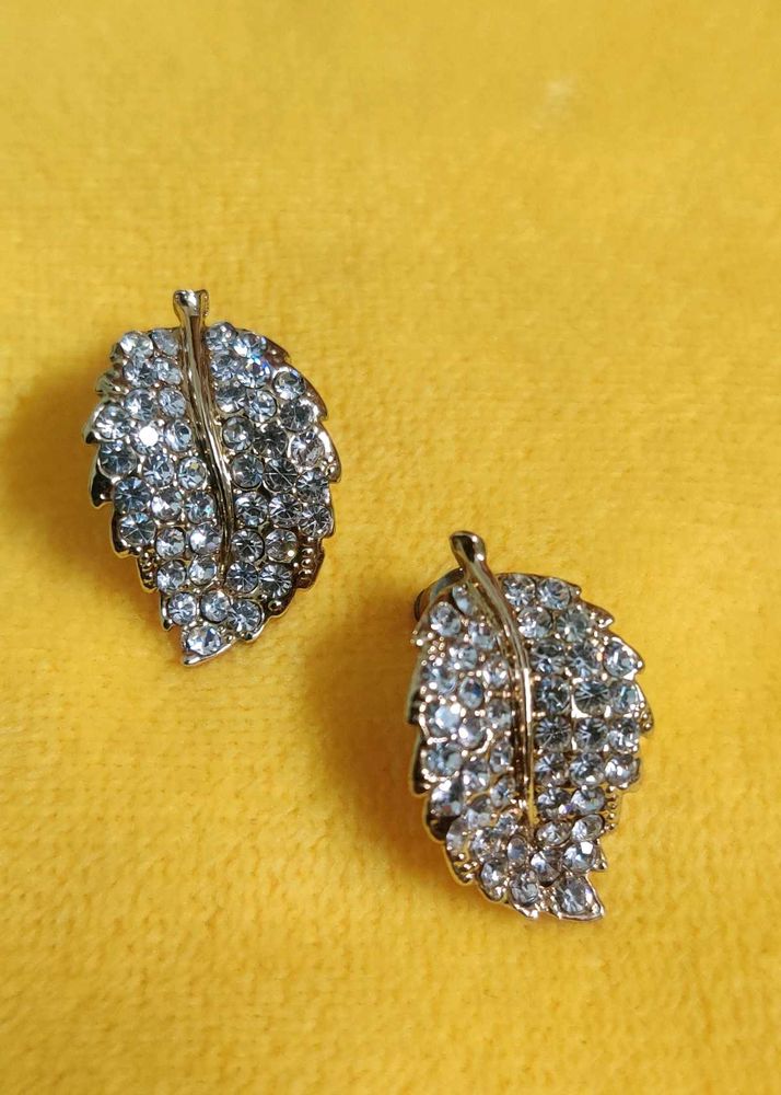 Stone Studded Leaf Design Earrings