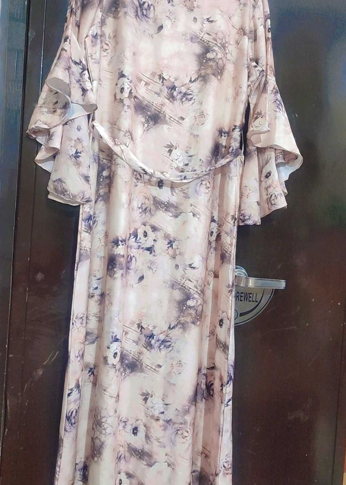 Cream &amp; Brown Printed Dress For 38 Bust