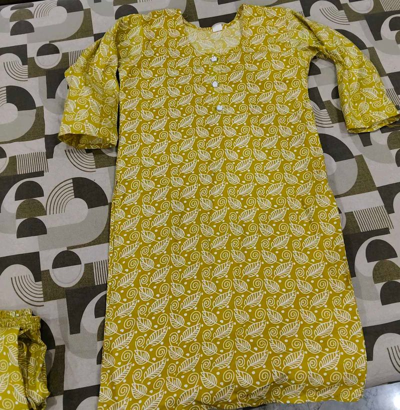 Yellow Printed Kurta Set
