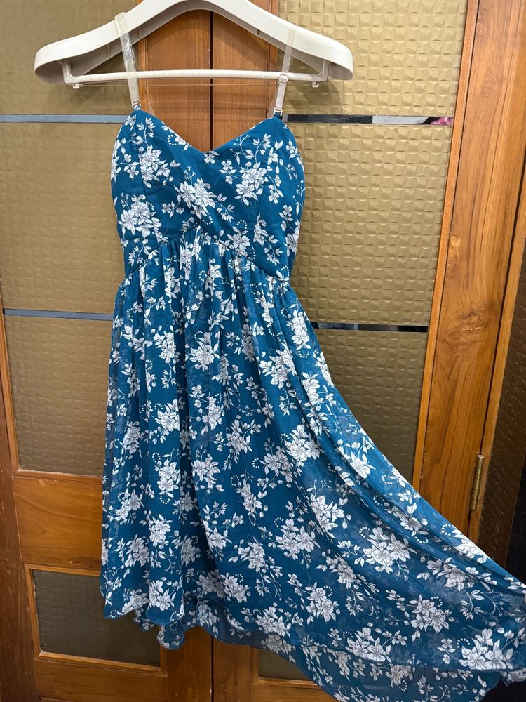 Blue White floral Dress (Padded)
