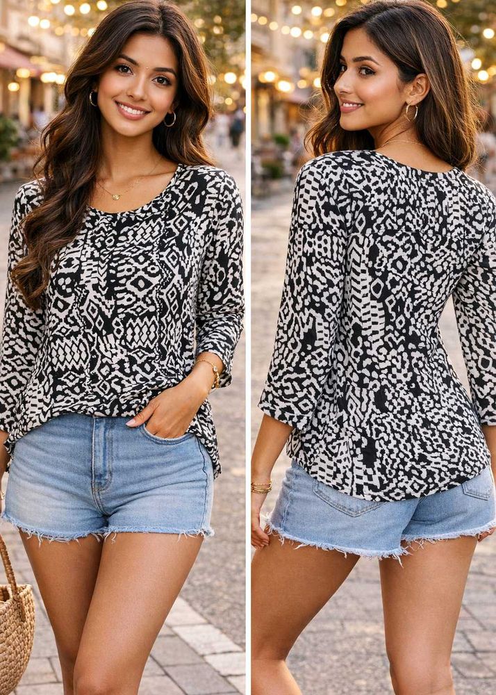🖤 Trendy Black &amp; White Printed Top | Stylish Casu