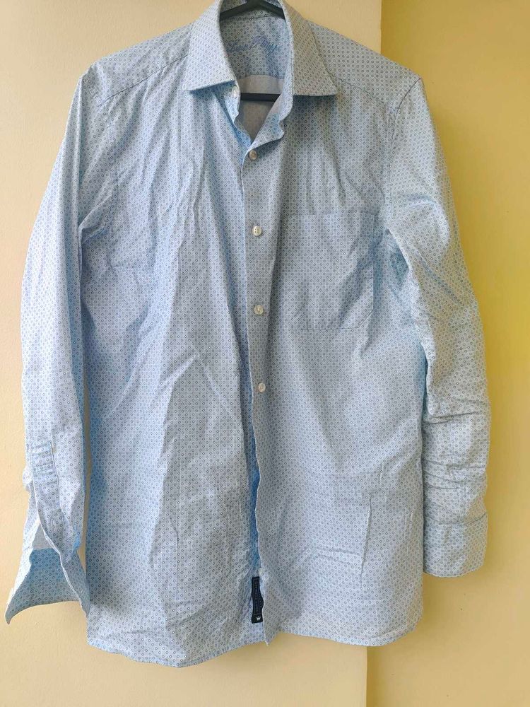 Louis Philippe Teal Dotted Men's Shirt