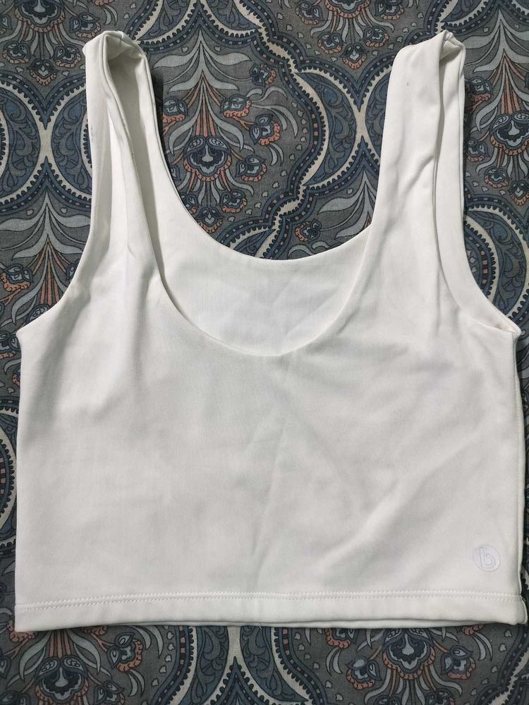 White Ribbed Cropped Tank Top
