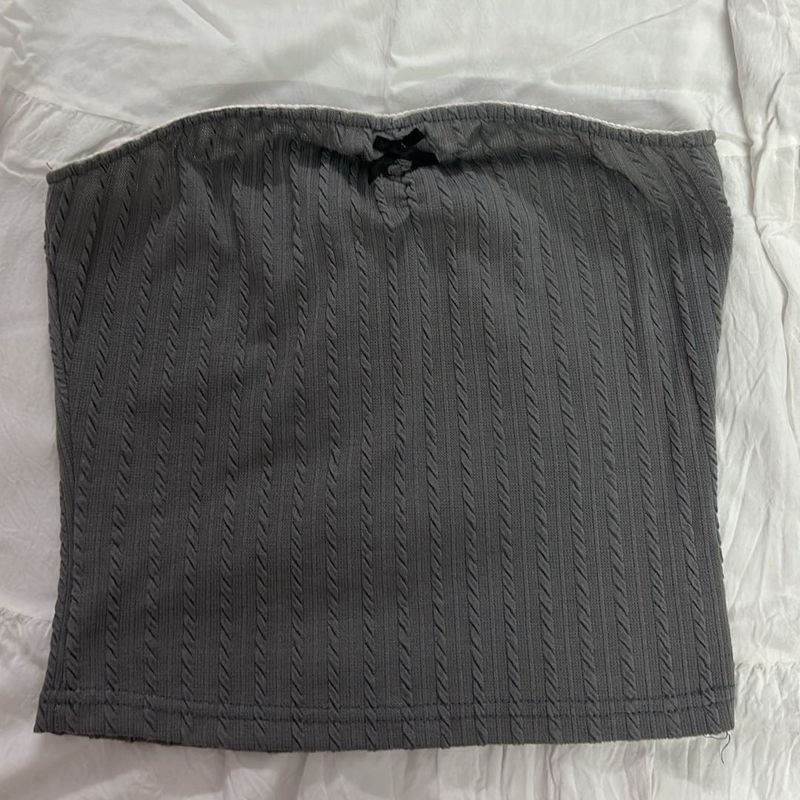 Gray Textured Tube Top with Bow