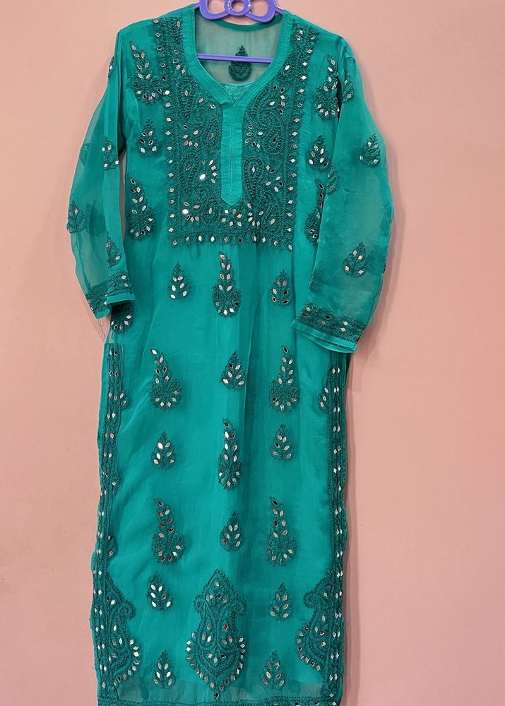 Teal Embroidered Kurta