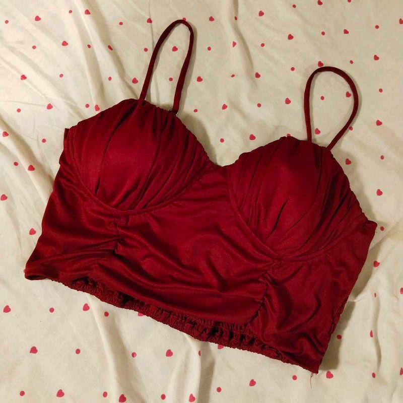 Red Ruched Bustier Crop Top