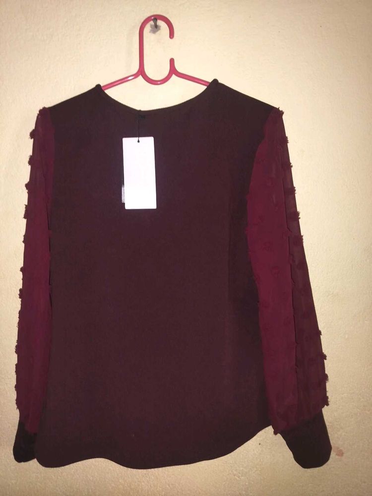 Burgundy Textured Sleeve Top