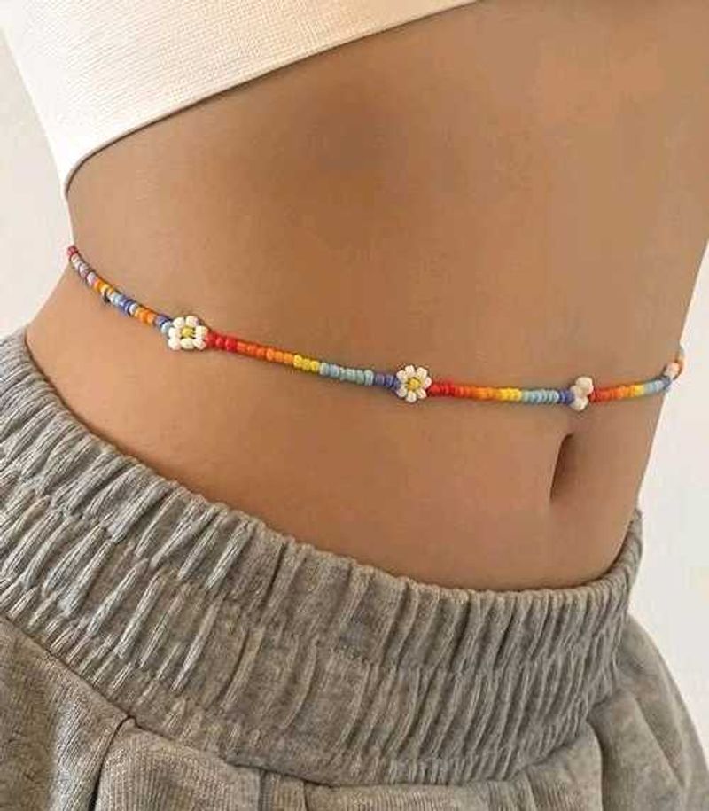Beaded Flower Belly Chain🖤🩷🩵❤️🧡💛