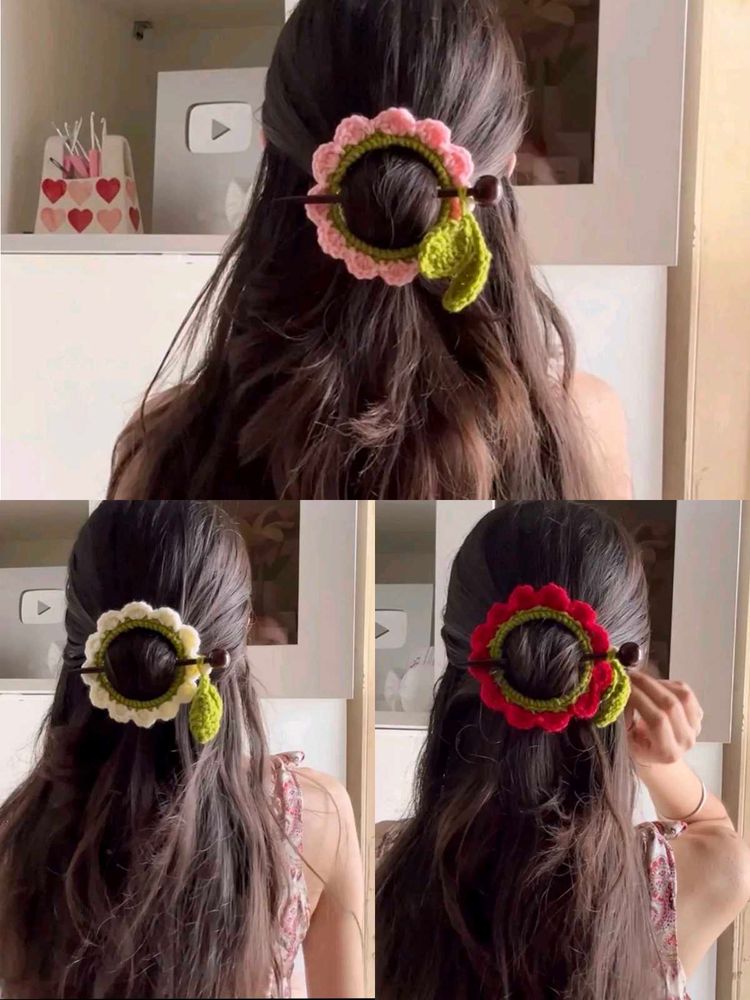Crochet Flower Hair Stick Accessories