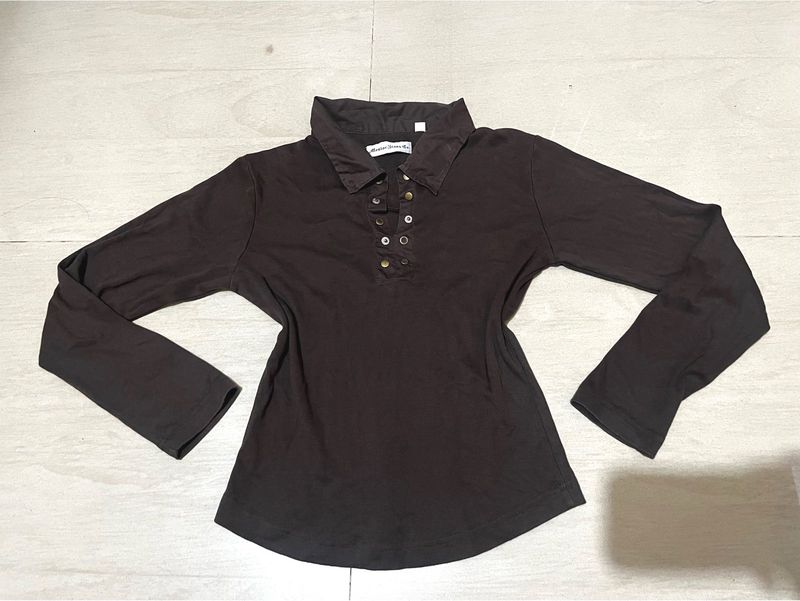 Brown Long Sleeve Polo Shirt