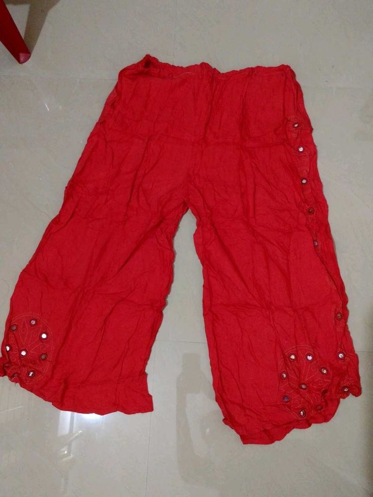 Red Mirror Work Palazzo Pants
