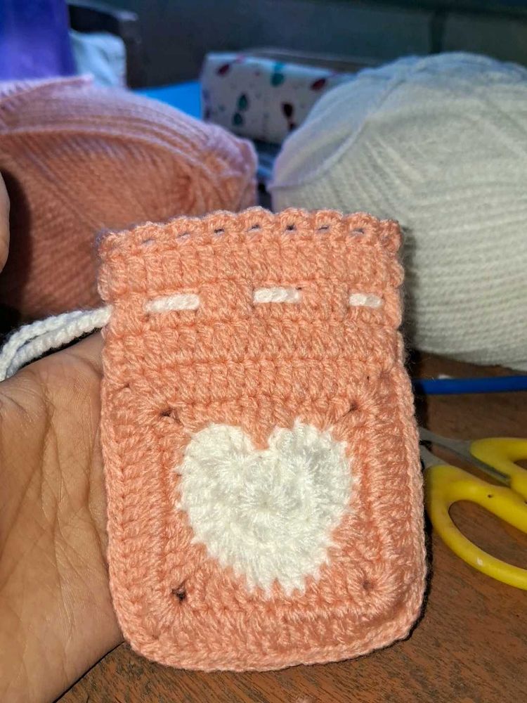 Handmade Crochet Pouch with Heart