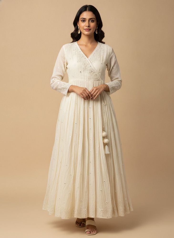 Elegant Off-White Embroidered Anarkali Kurta