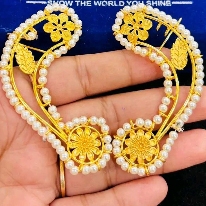 Elegant Pearl &amp; Gold Tone Ear Cuffs
