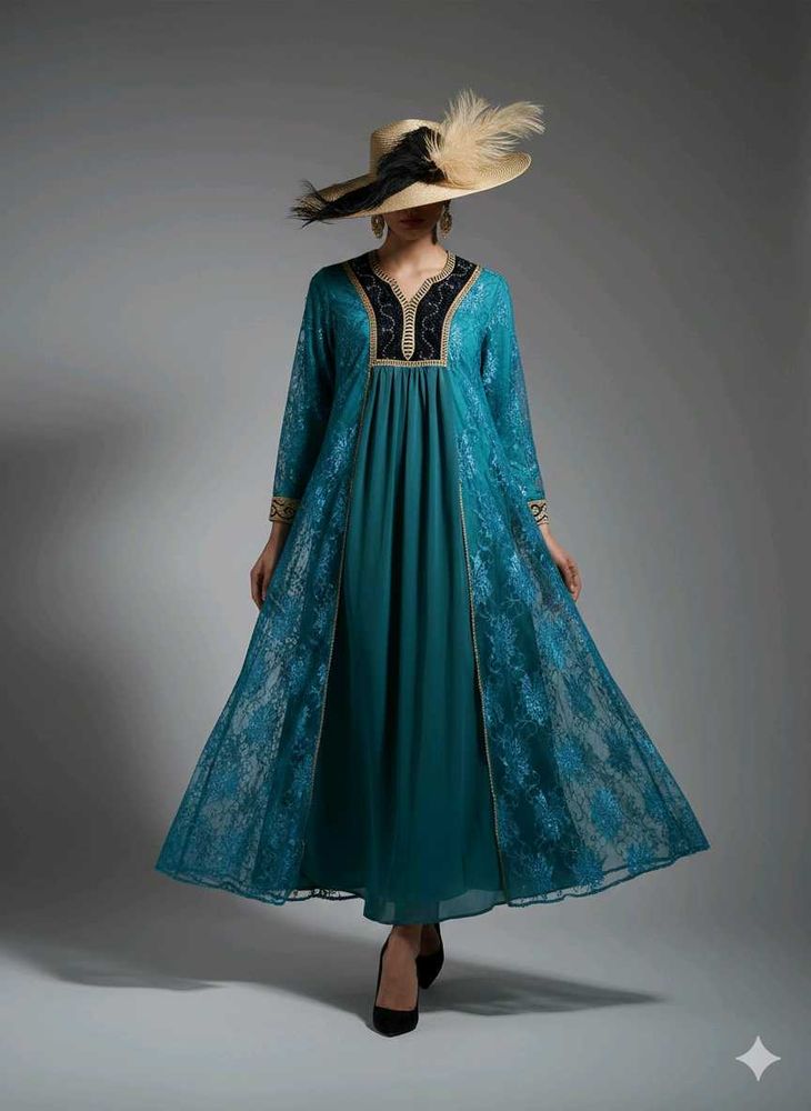 Elegant Teal Embroidered Ethnic Gown