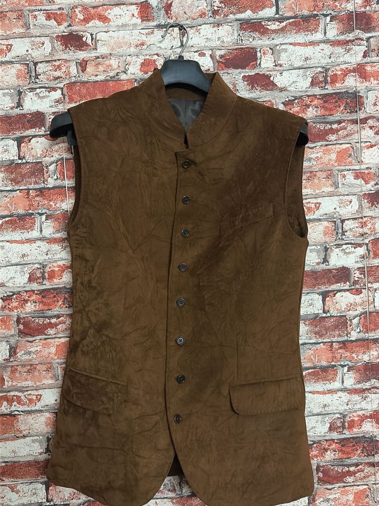 Men's Brown Suede Nehru Jacket