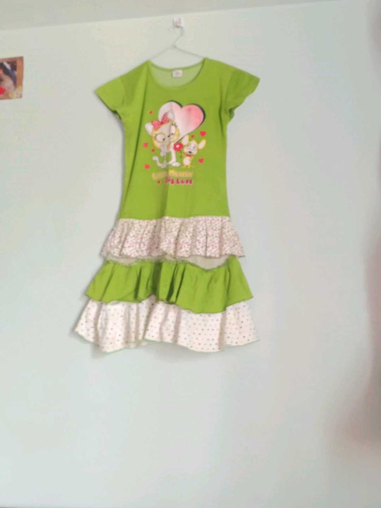Cute Girls Green Ruffle Dress