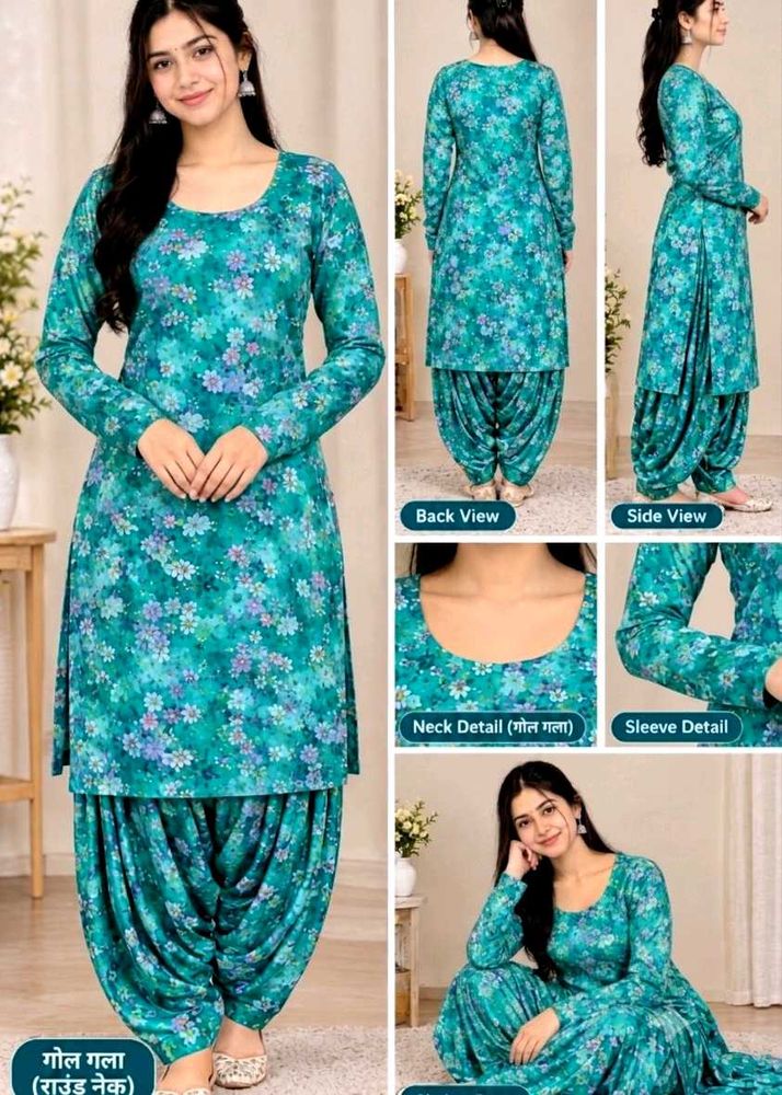 Teal Floral Print Kurta with Dhoti Pants