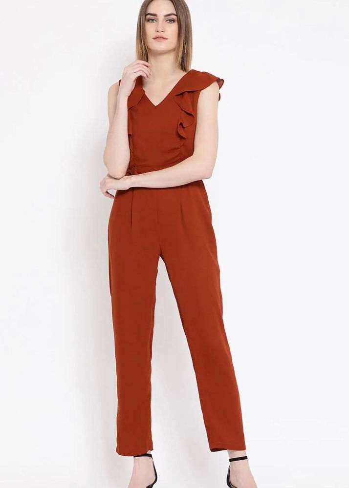 Chic Rust Ruffle Jumpsuit