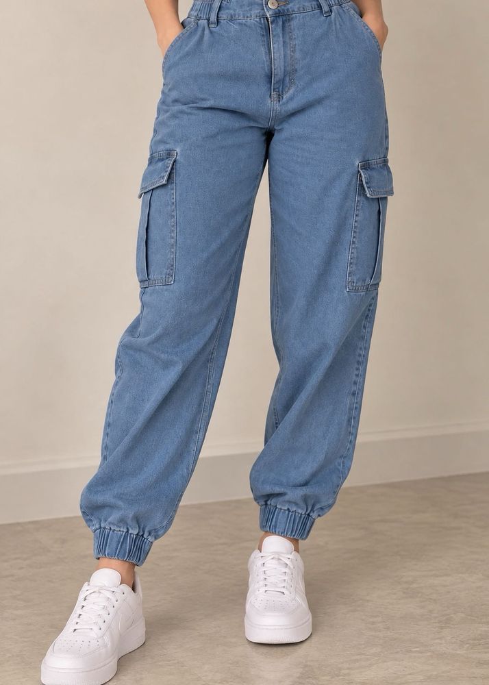 Light Wash Denim Cargo Joggers