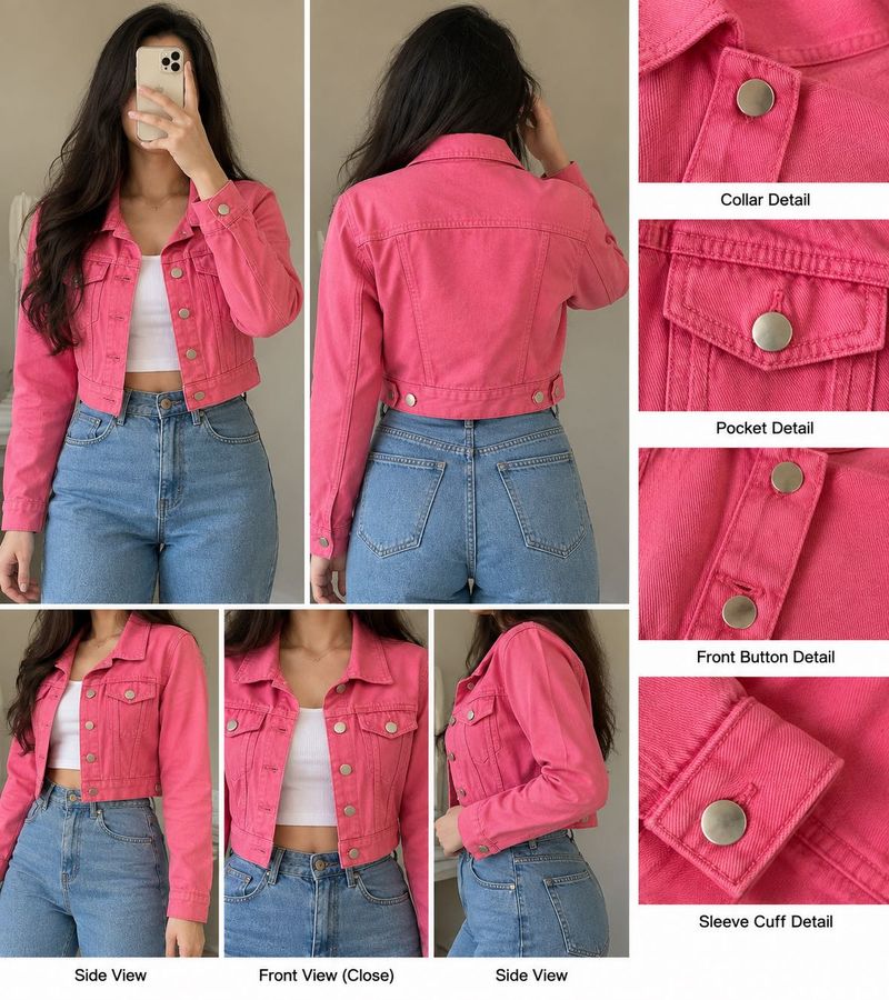 Chic Pink Cropped Denim Jacket
