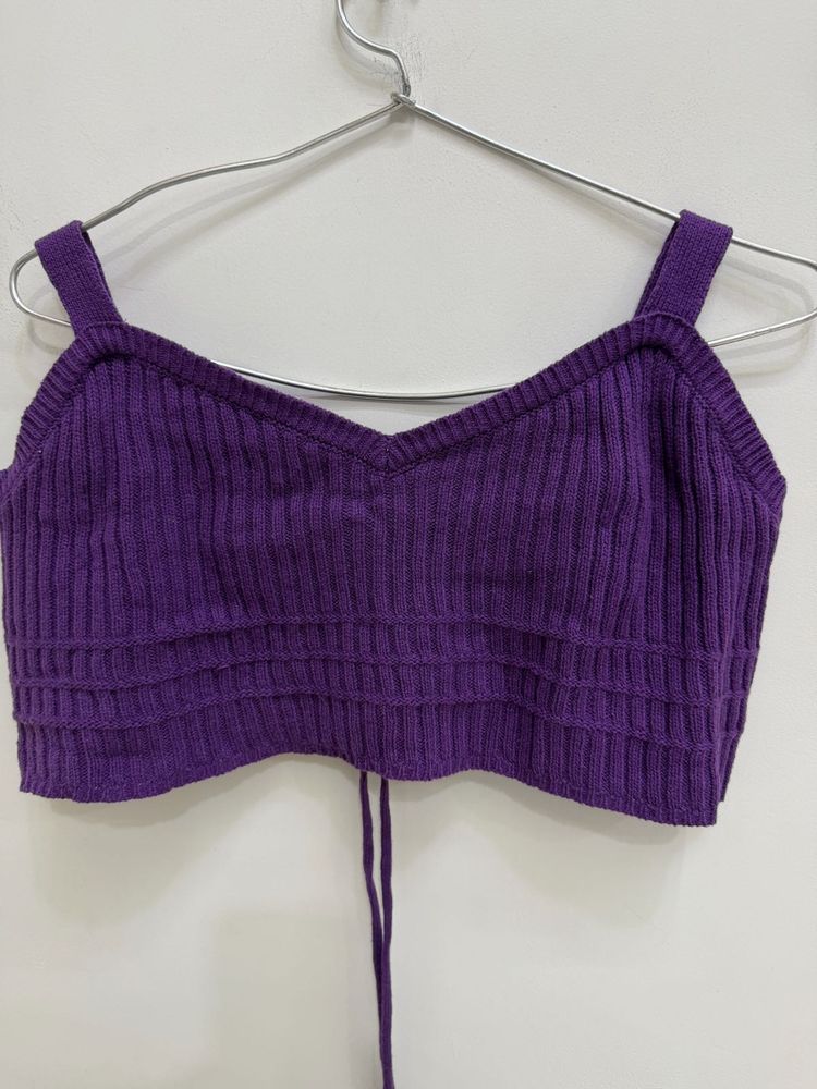 Purple Ribbed Crop Top