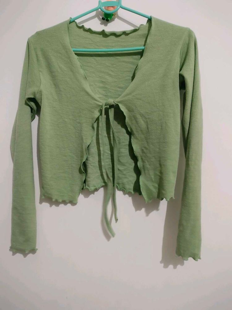 Cute Green Tie-Front Cardigan