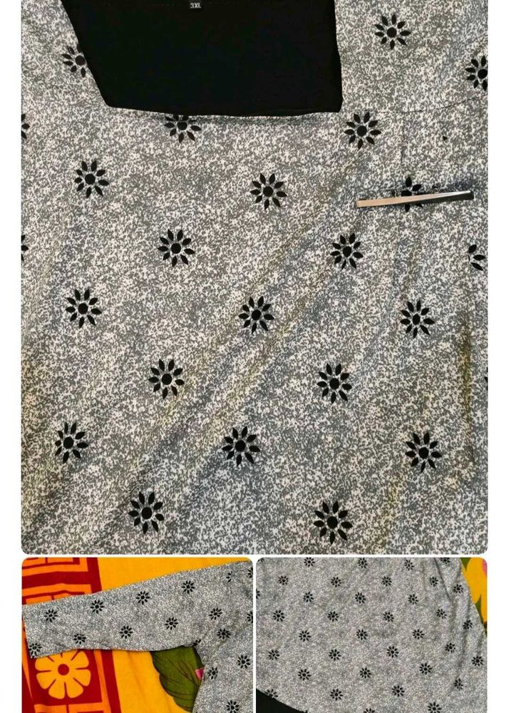 Stylish Grey Floral Print Top and orange saree