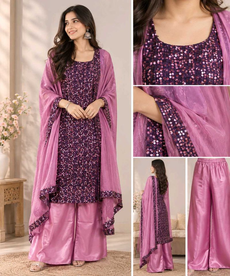 Sparkling Sequins Purple Kurta Set