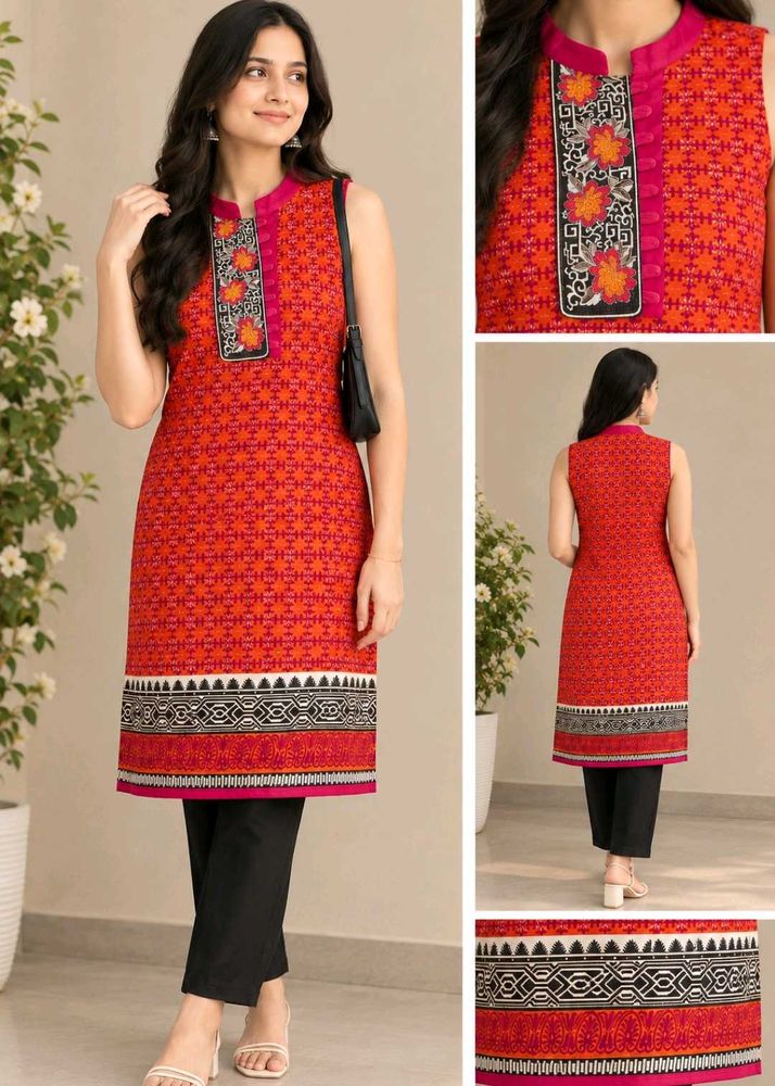 Vibrant Orange Sleeveless Kurta