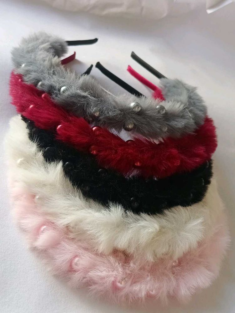 Faux Fur &amp; Pearl Headbands (Set of 5)