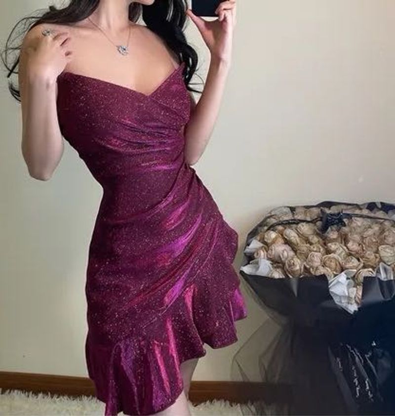 Sparkly Ruffle Cocktail Mini Dress 🍷❤️‍🔥
