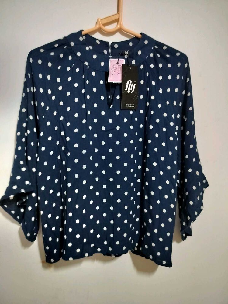 Navy Blue Polka Dot Top