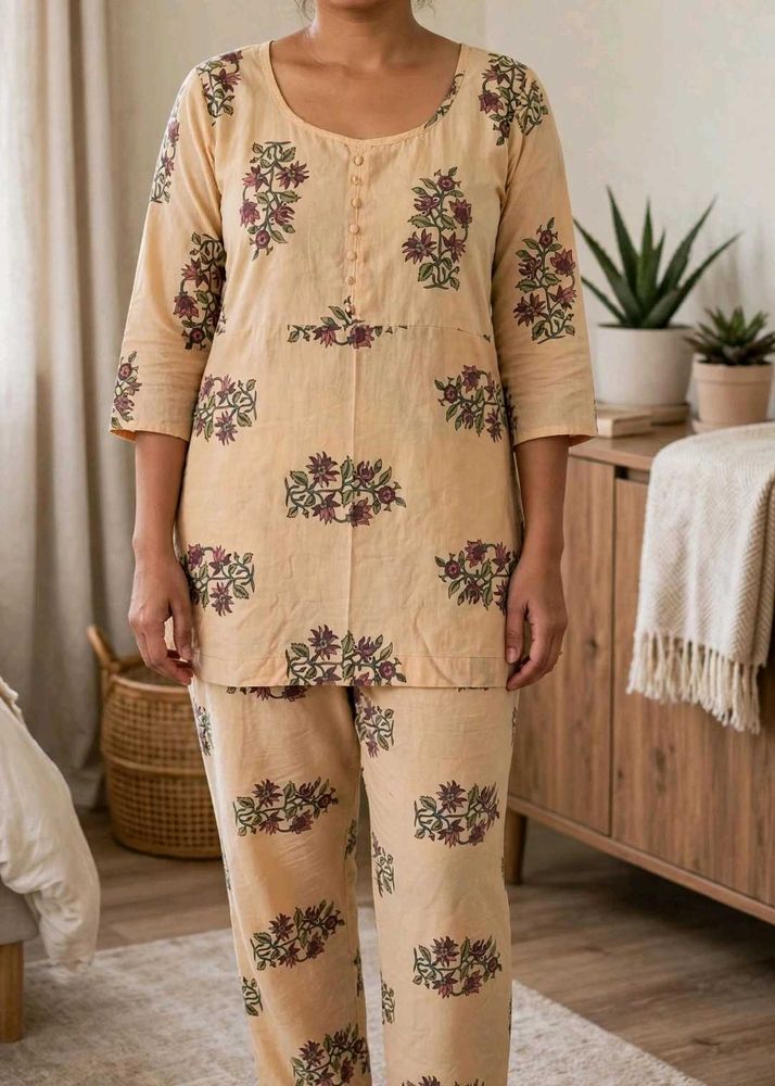 Light Yellow Floral Print Kurta Set