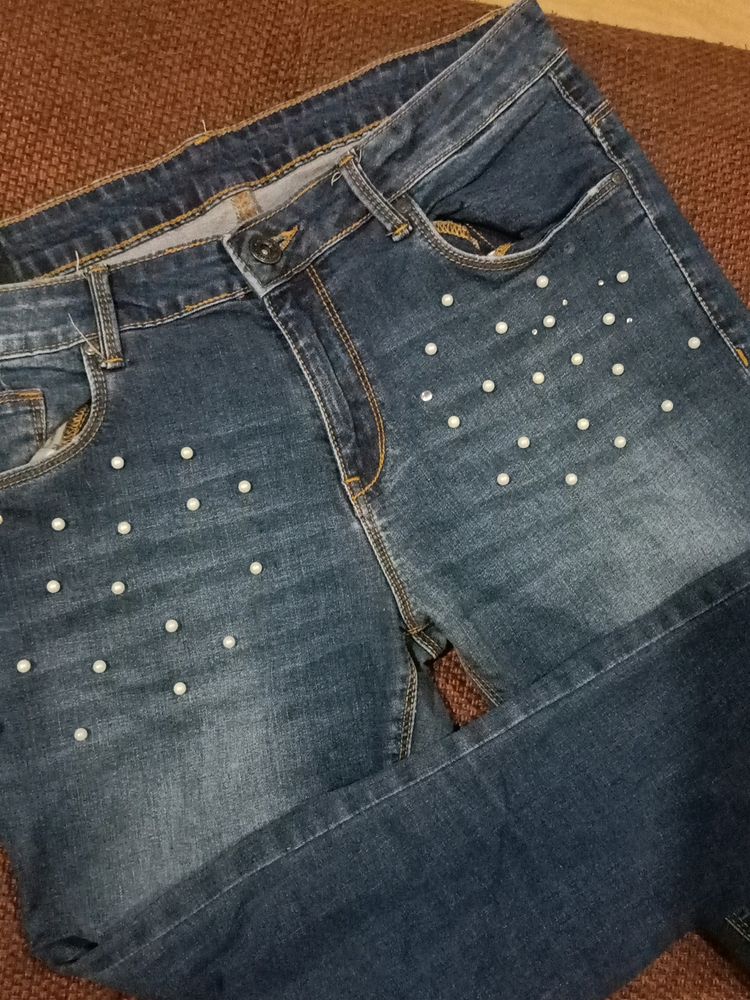 Denim Jeans,Beads Embedded