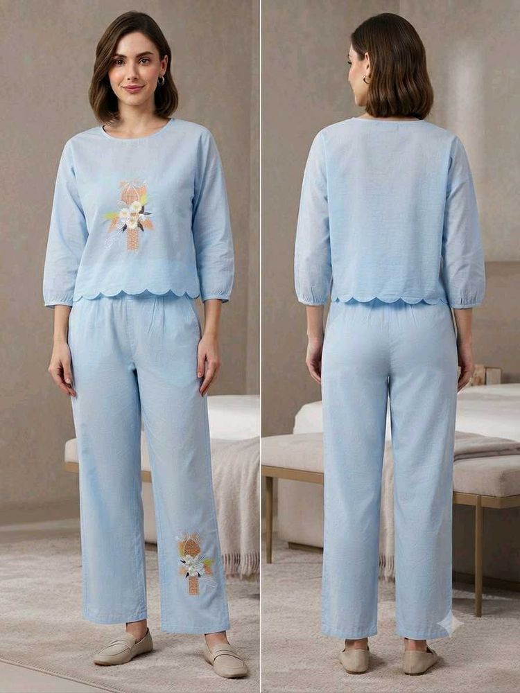 Light Blue Embroidered co-ord Set