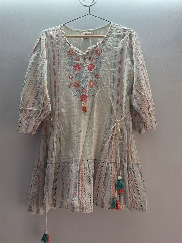 Embroidered Kurta with Tassels