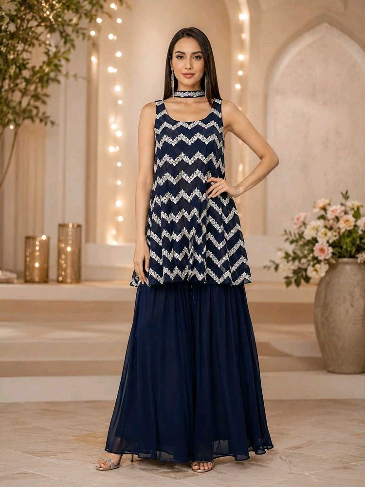 Elegant Navy Blue Sharara Set